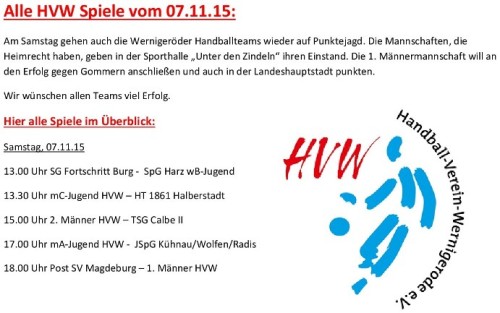 HVW Spiele vom 07.11.15 in der Übersicht